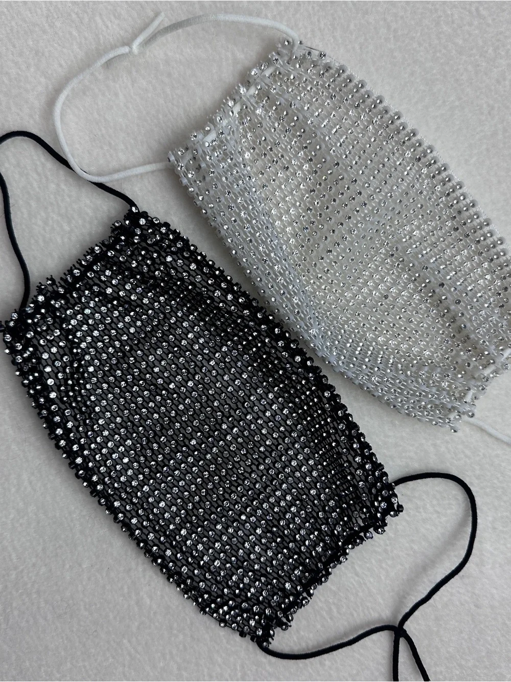 Sparkling Black and White Rhinestone Mesh Face Mask